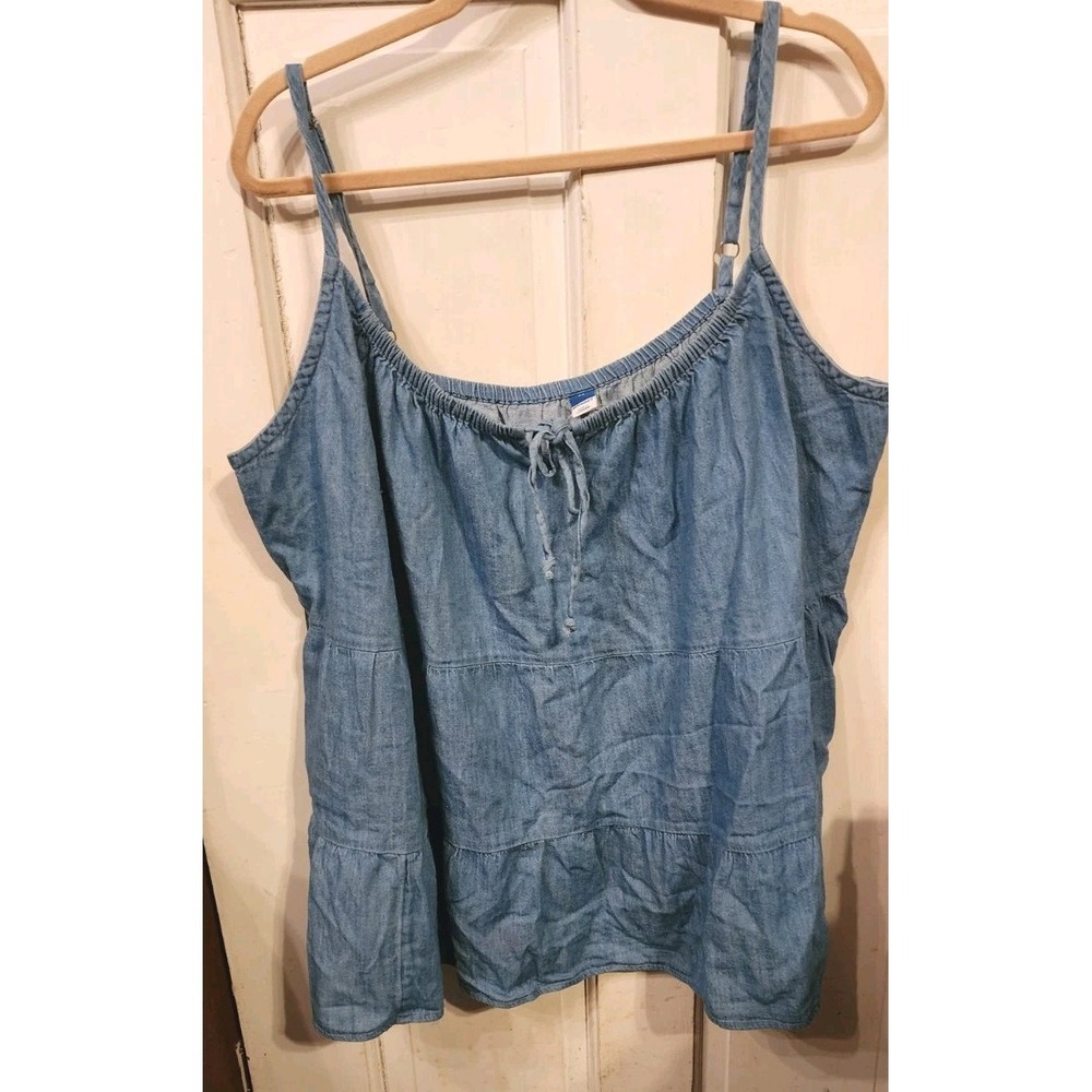 Old Navy Dark Blue Spaghetti Strap Denim Jean C Tank Top Size 3x Tired Babydoll